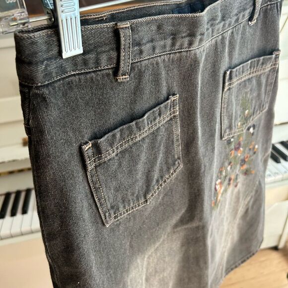 Tristan & Iseut Embroidered A-Line Denim Skirt 29" M - Picture 15 of 16